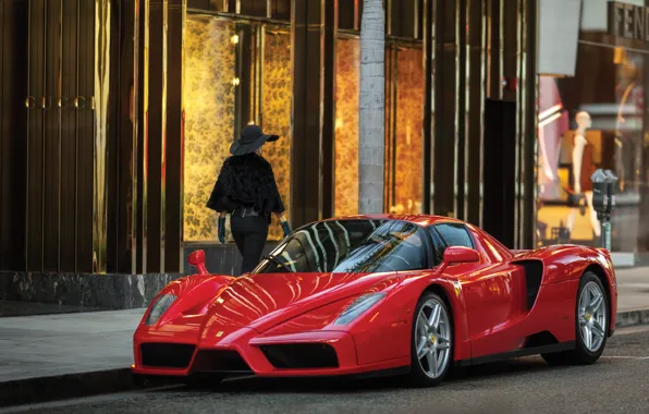 Картинка Ferrari, red, supercar, Ferrari Enzo, Enzo, woman