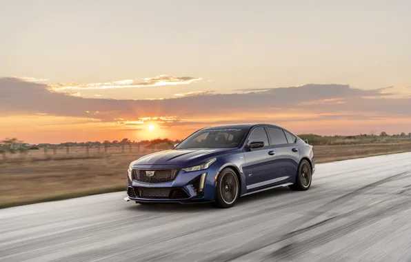 Картинка car, Cadillac, road, sun, Hennessey, Hennessey Cadillac CT5-V