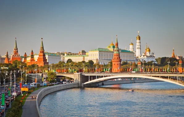 Картинка мост, Москва, Кремль, набережная, Moscow, Москва-река