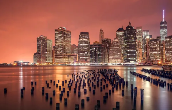 Картинка City, Landscape, Manhattan, Sunrise, New-York, River
