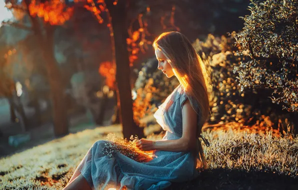 Лето, природа, лицо, волосы, платье, Polina