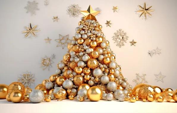 Шары, елка, Новый Год, Рождество, silver, golden, new year, happy