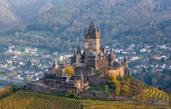 Башня, Германия, панорама, замок Кохем