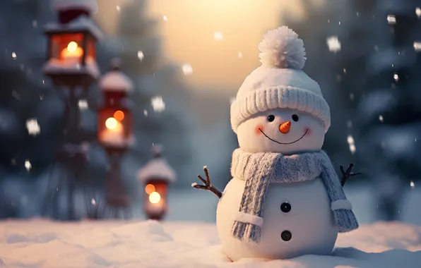 Зима, снег, Рождество, Новый год, снеговик, Christmas, winter, snow
