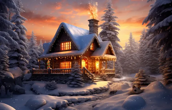 Зима, снег, украшения, ночь, lights, елка, Новый Год, Рождество