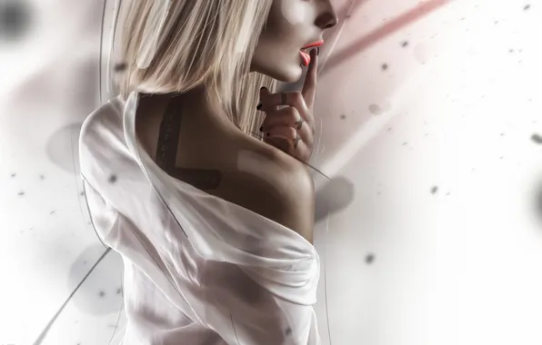 Art, Body, White, View, Tattoo, Lips, Hair, Blouse