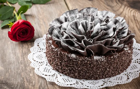 Роза, шоколад, торт, десерт, сахарная пудра, украшение роза, chocolate cakes