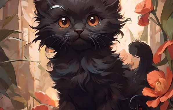 Кошка, взгляд, котенок, мордашка, ИИ-арт, нейросеть