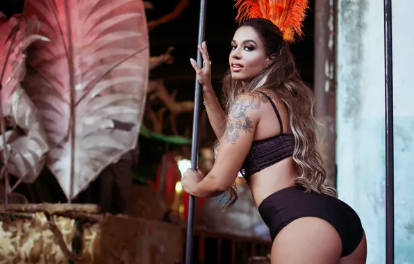 Lingerie, panties, model, tattoo, look, butt, pose, Brazilian