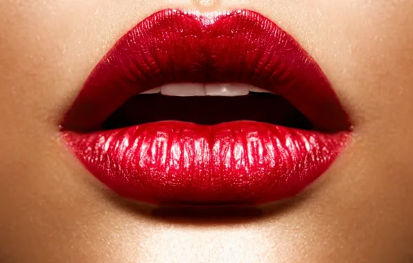Девушка, лицо, помада, красные губы, Red Lips, Make up