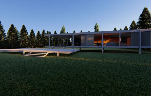 Ели, архитектура, строение, лужайка, farnsworth house