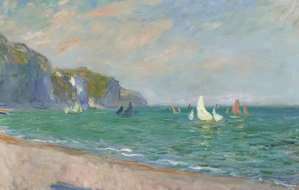 Картинка пейзаж, картина, Клод Моне, Парусники на Побережье в Пурвиле