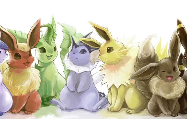 Аниме, покемон, pokemon, umbreon, flareon, glaceon, jolteon, leafeon