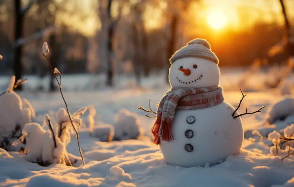 Картинка зима, снег, Рождество, Новый год, снеговик, Christmas, winter, snow