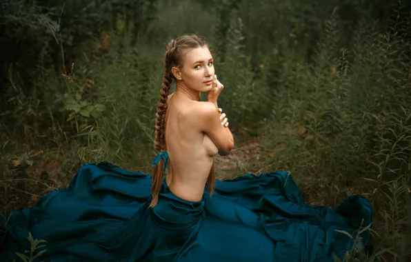 Грудь, взгляд, природа, секси, поза, модель, тело, юбка