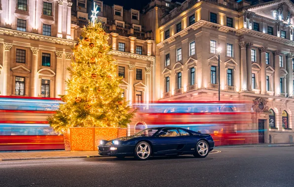 Картинка Ferrari, Christmas tree, F355, sports car, headlights, Ferrari F355 Berlinetta