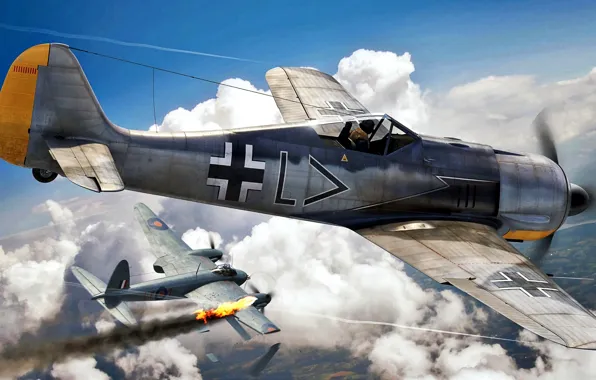 Картинка RAF, Luftwaffe, Fw-190, Mosquito, Jagdgeschwader 26, Stab./JG26, Fw.190A-2, Erwin Leibold
