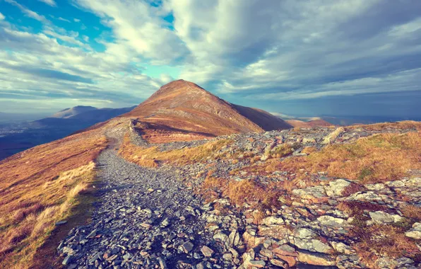 Небо, облака, горы, камни, вид