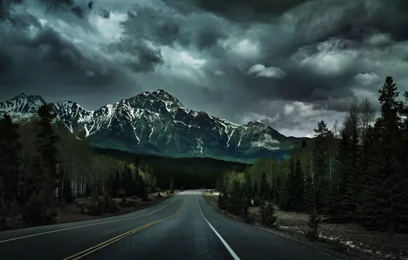 Картинка дорога, лес, деревья, природа, гора, Канада
