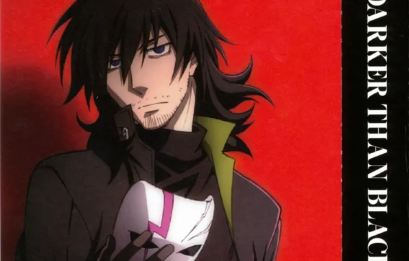 Черный, маска, плащ, щетина, красный фон, трещина, Darker than Black, Hei