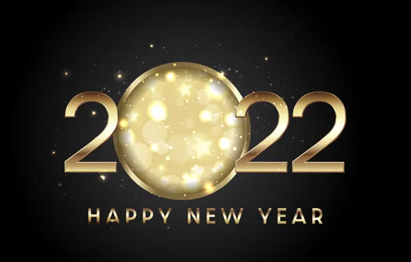 Золото, цифры, Новый год, golden, черный фон, new year, happy, decoration