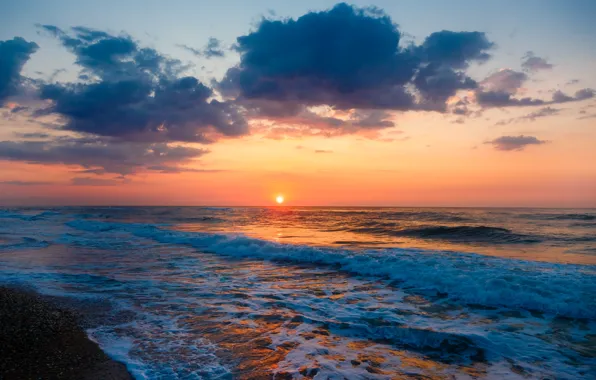 Картинка море, пляж, закат, beach, sea, sunset, seascape, beautiful