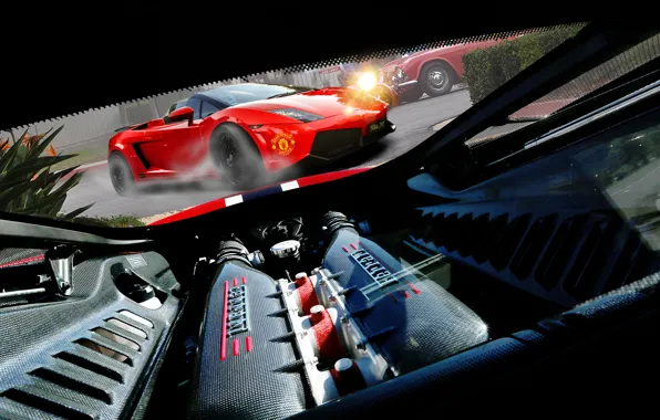 Картинка car, двигатель, мощь, турбина, Ferrari, red, photography, muscle