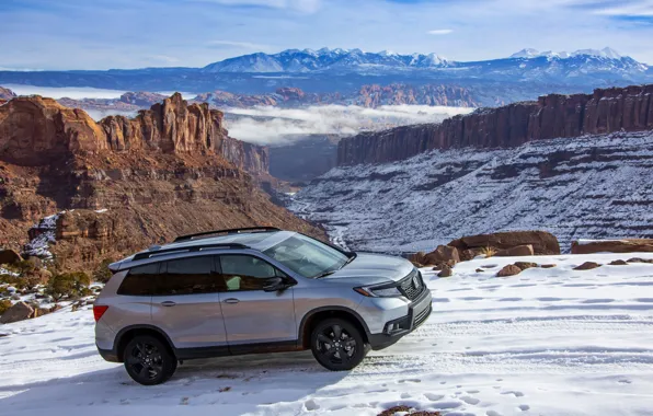 Картинка снег, Honda, горная дорога, 2019, Passport