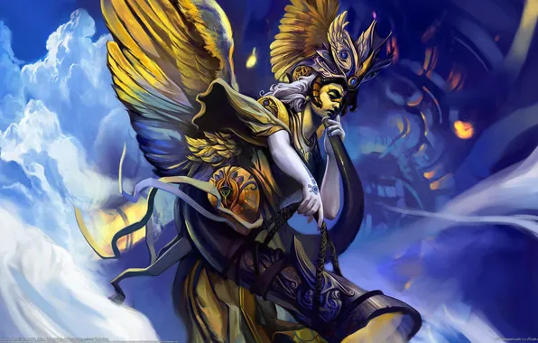 Картинка крылья, ангел, Chen Wei, рог