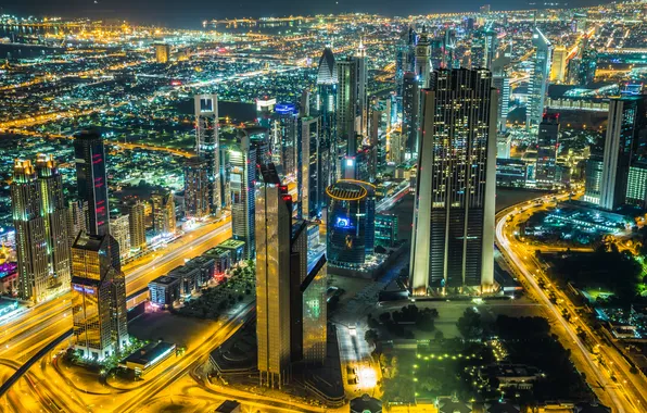 Картинка Дубай, Dubai, city lights, downtown, огни города, в центре города, night scene, ночная сцена