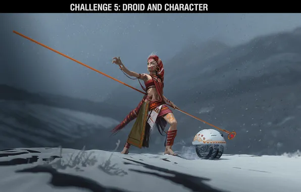 Робот, существо, шест, challenge, droid and character