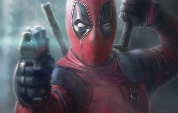 Пистолет, Меч, Deadpool, Marvel, Дэдпул, Wade Wilson