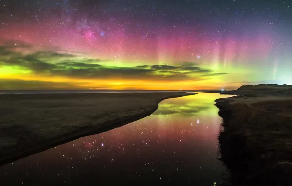 Картинка river, landscape, night, starry sky