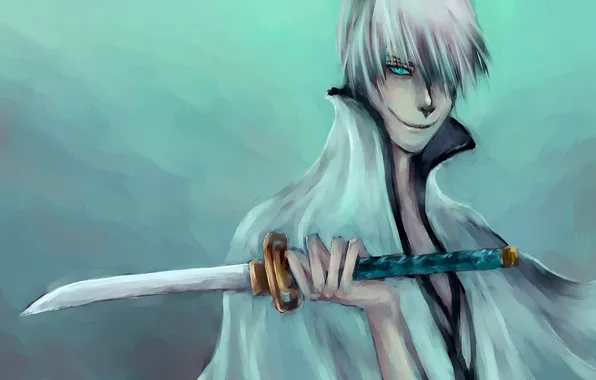 Взгляд, улыбка, оружие, настроение, меч, парень, Bleach, Блич