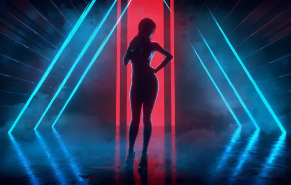 Девушка, Музыка, Неон, Стиль, Фон, Арт, Style, Neon