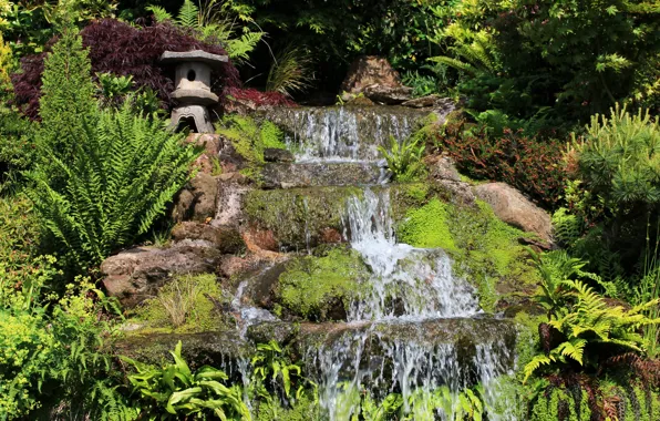 Зелень, ручей, водопад, сад, Великобритания, Mount Pleasant garden, Kelsall