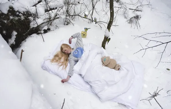 Картинка зима, девушка, снег