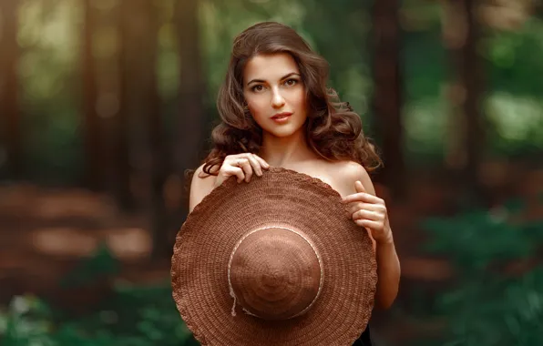 Взгляд, девушка, природа, волосы, шляпа, красивая, Andrey Metelkov