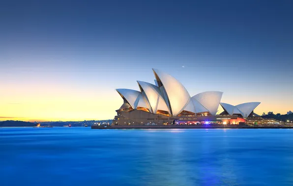 Картинка небо, луна, Австралия, залив, Сидней, сумерки, Оперный театр