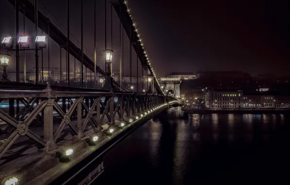 Картинка ночь, Budapest, Chain Bridge