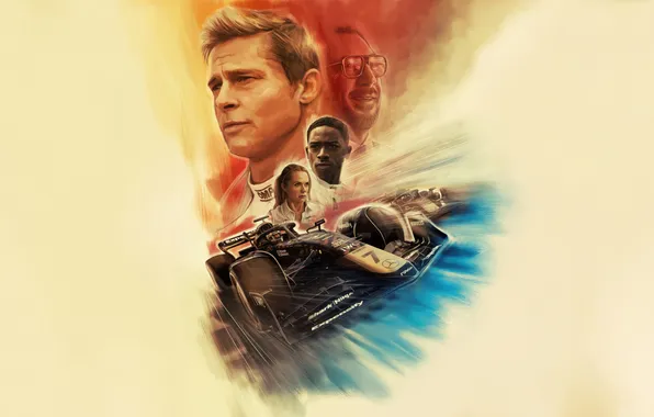 Фон, спорт, рисунок, арт, гонки, Формула 1, Брэд Питт, Brad Pitt