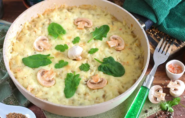 Грибы, сыр, запеканка, жульен