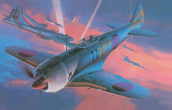 Картинка небо, война, Boeing, бомбардировщик, Арт, Superfortress, американский, стратегический