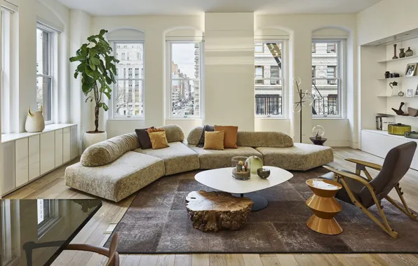 Интерьер, мегаполис, NYC, гостиная, Flatiron Residence