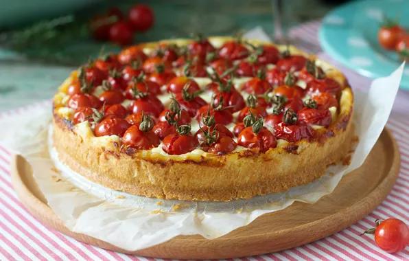 Бумага, стол, сыр, пирог, вкуснятина, пицца, пергамент, помидоры