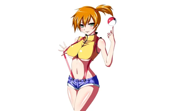 Girl, sexy, Misty, cleavage, shorts, green eyes, boobs, anime