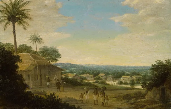 Картинка пейзаж, дерево, масло, картина, Франс Пост, Бразильская Деревня