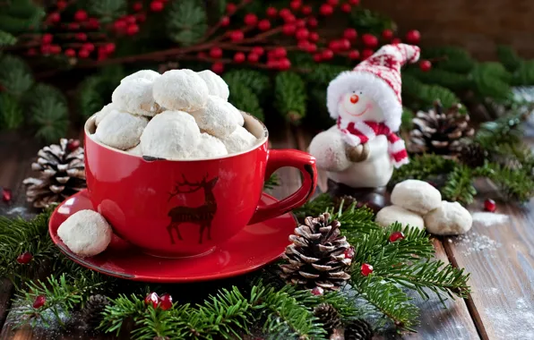 Картинка праздник, еда, печенье, Рождество, чашка, Новый год, снеговик, Christmas