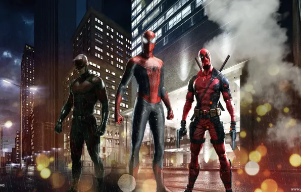 Картинка deadpool, spider man, daredevil, Red team