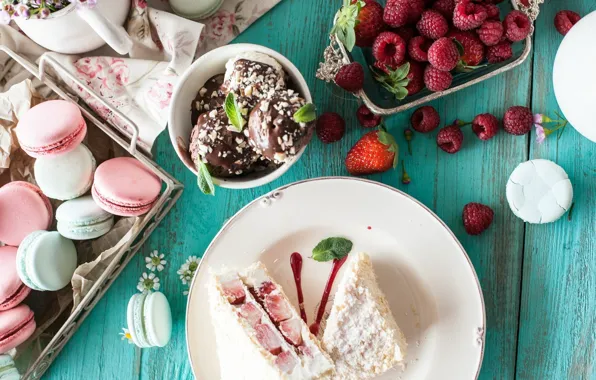 Картинка ягоды, малина, печенье, мороженое, пирожное, сладкое, macaron